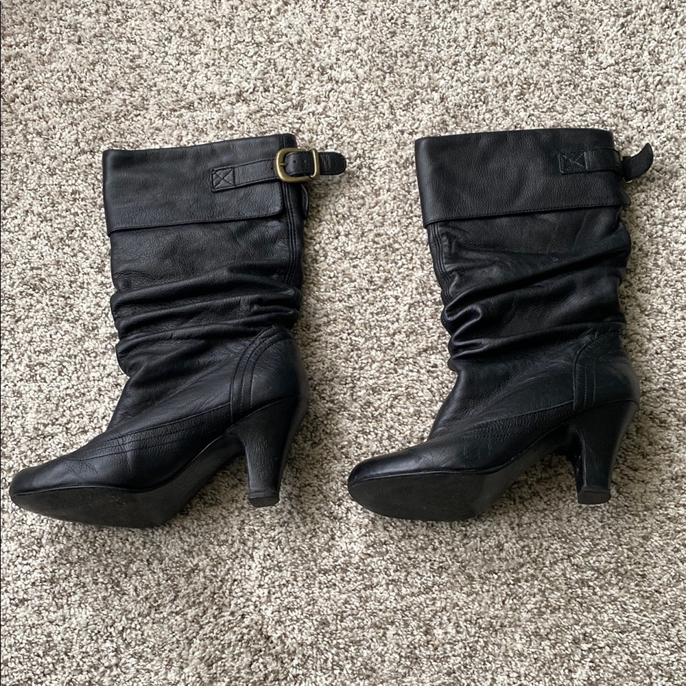 Black Heeled Boots with Buckle Detail